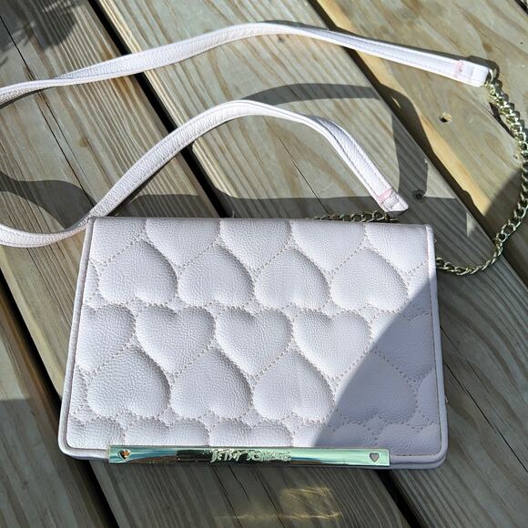 Betsey Johnson Blush Pink Quilted Hearts Small Crossbody Wallet Purse **READ** - Picture 1 of 9